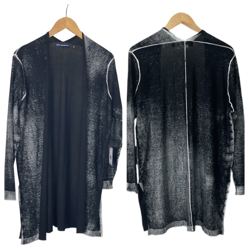 525 America Black and Gray Open Duster Cardigan M